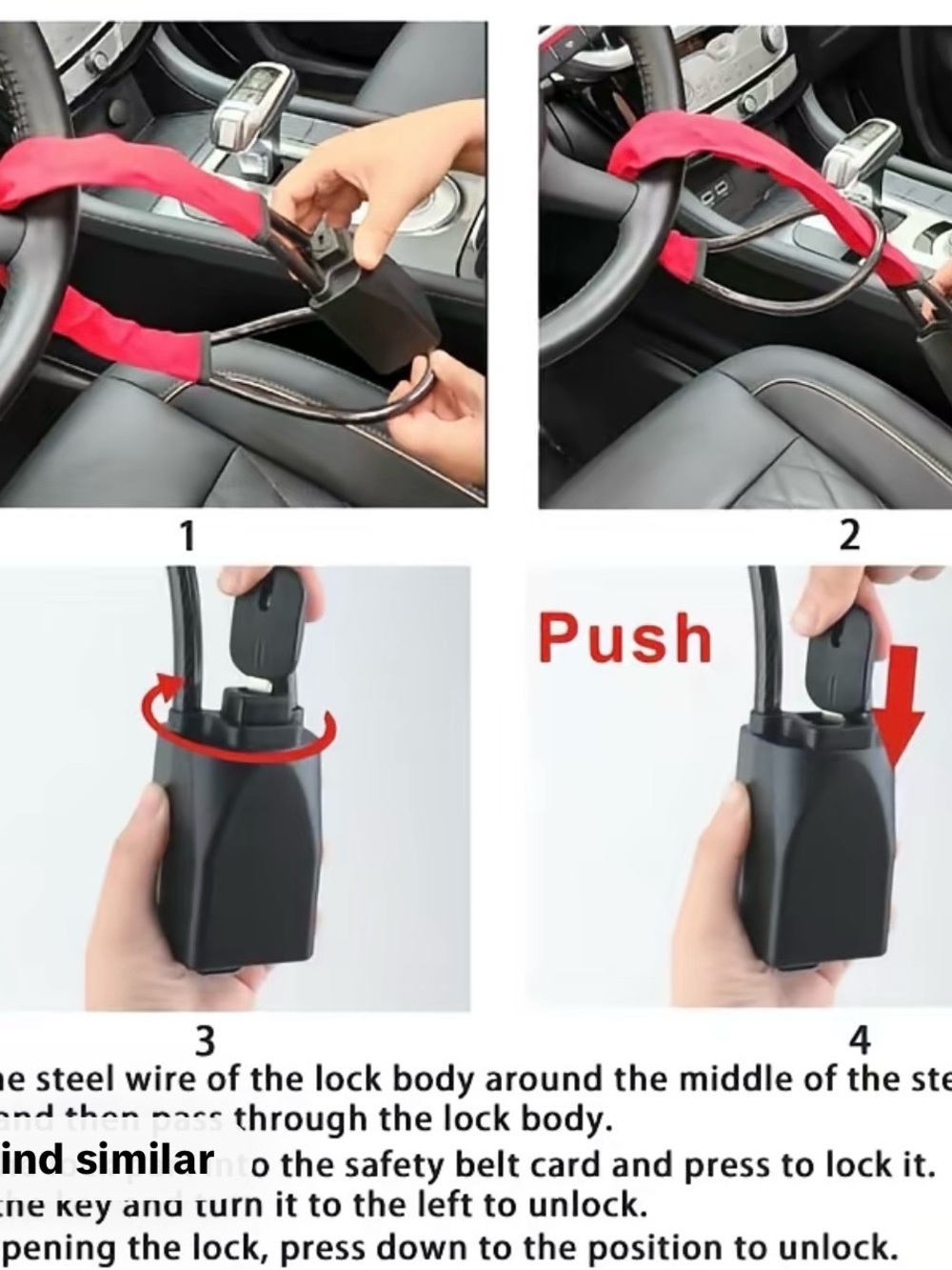 Car Steering Wheel Anti-Theft Lock with Removable Key